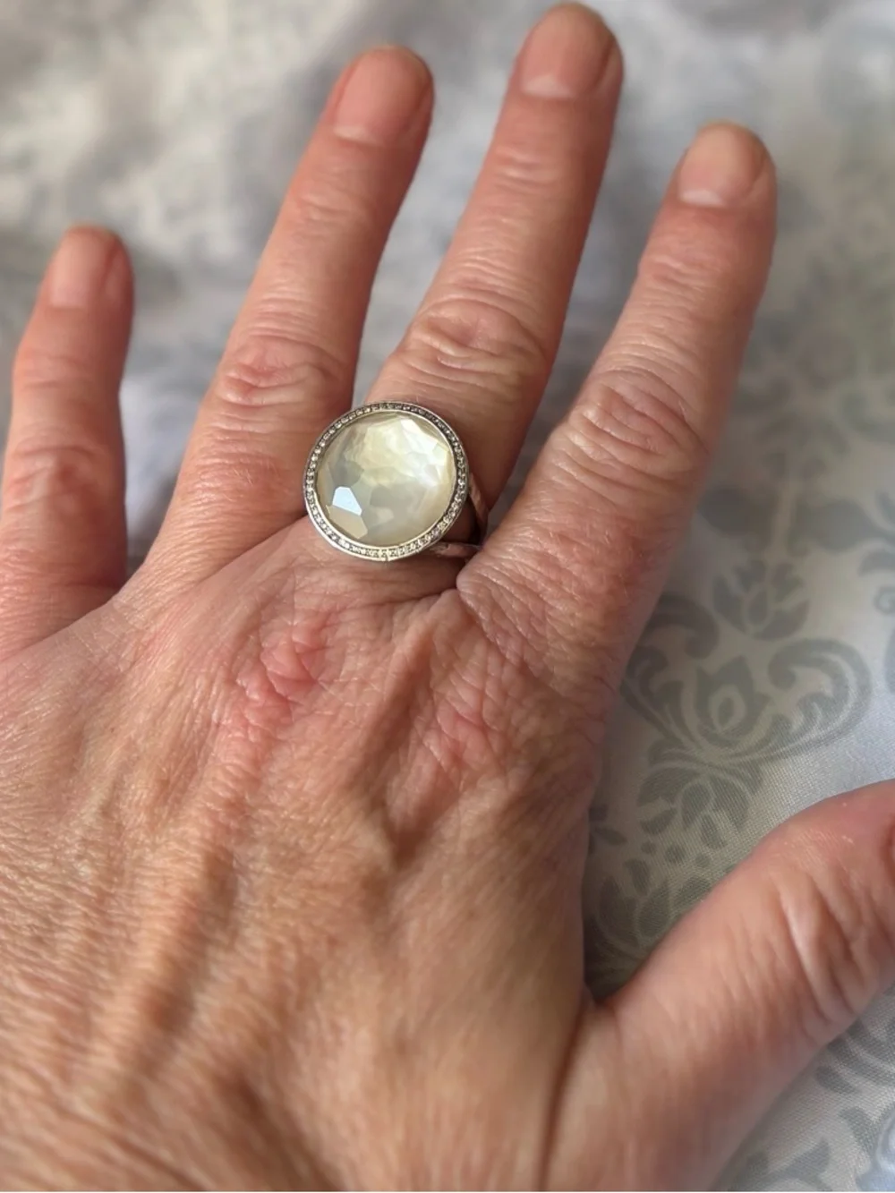 Ippolita Lollipop Mother of Pearl/Quartz Doublet Ring W/Pavé Diamond Bezel 8.5 - Picture 3 of 9